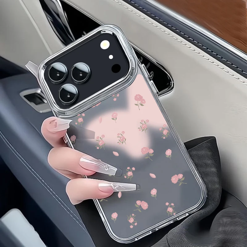 Фото Прозрачный чехол для телефона с розовым узором в виде бабочек для iPhone 17 Pro, 17e, 16, 15, 14, 13 Pro Max, 16e, 11, с покрытием для объектива, мягкая задняя панель из ТПУ №2