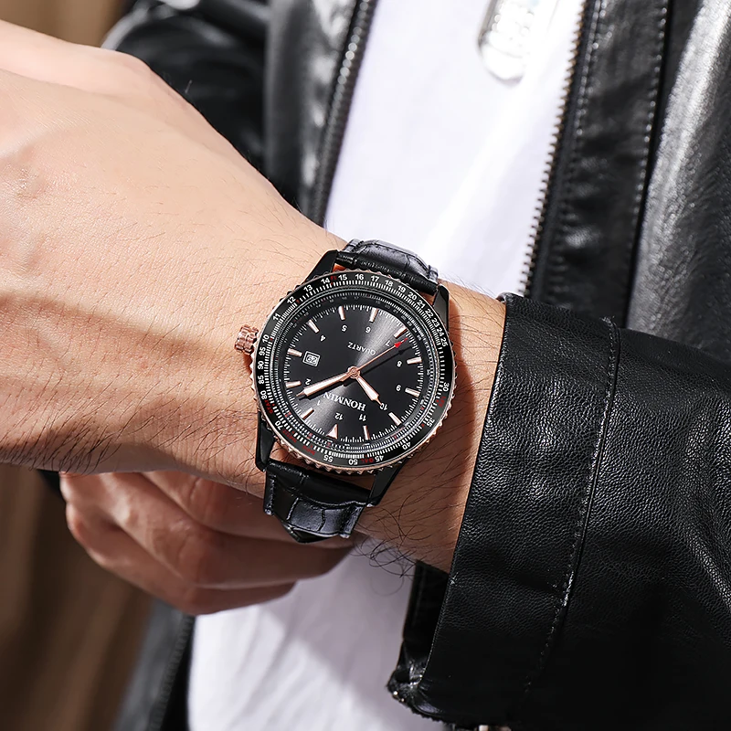 

HONMIN New High-end Brand Fashion Trend Business Leather Strap Quartz Watch for Men Free Shipping Relógio Masculino Reloj Hombre