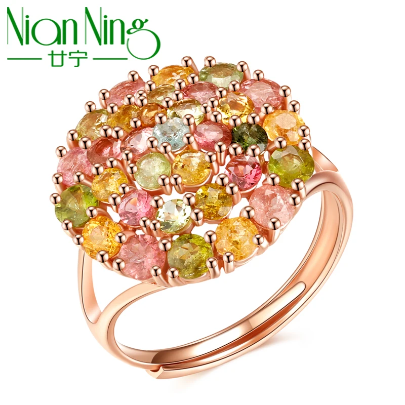 

NianNing Rotate 100% Tourmaline 925 Sterling Silver Rings 2022 New Trend Women Gem Stone Gemstones Gift S925 Fine Jewelry 7030