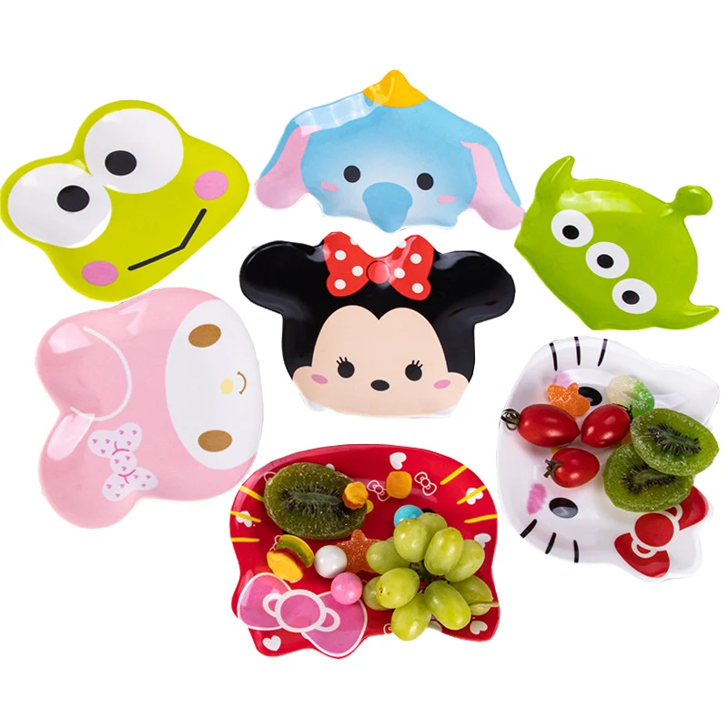 

Kawaii Sanriod Plate Hellow Kittys My Melody Mickey Cartoon Anime Anti-fall Fruit Plate Children's Fun Tableware Gifts for Kids