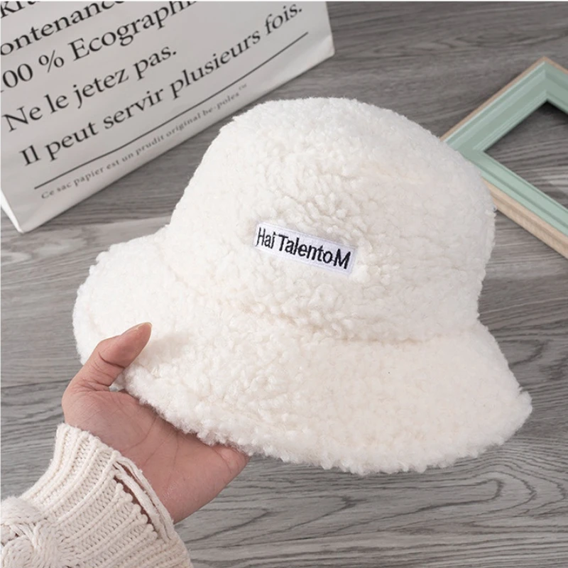 2022 Winter Lamb Faux Fur Bucket Hat Warm Teddy Velvet Hats for Women Lady Thicken Bob Panama Outdoor Fisherman Caps |