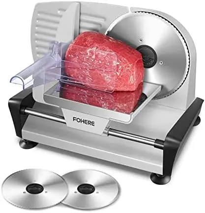 

Meat Slicer for Home Use, Food Slicer with Two 7.5" Stainless Steel Blade(Serrated + Smooth) & 0-15mm Precise Thicknes Mini po