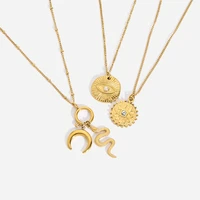 ins stainless steel evil eye zirconium snake crescent pendant necklace for women vintage irrgular surface 18k gold necklace 2022