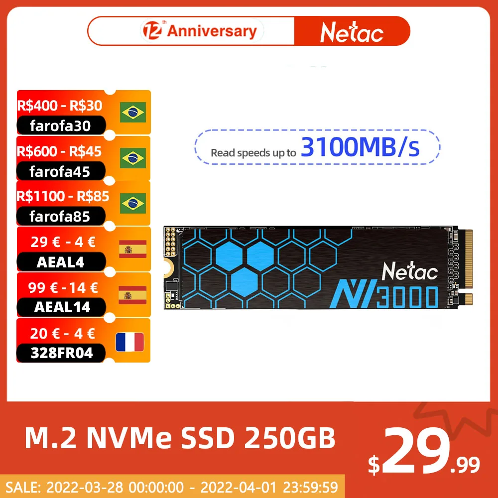 Жесткий диск Netac SSD M2 NVMe 1 ТБ SSD 500 Гб 250 ГБ NVMe M2 2280 PCIe - Апрельский топ товаров с Али