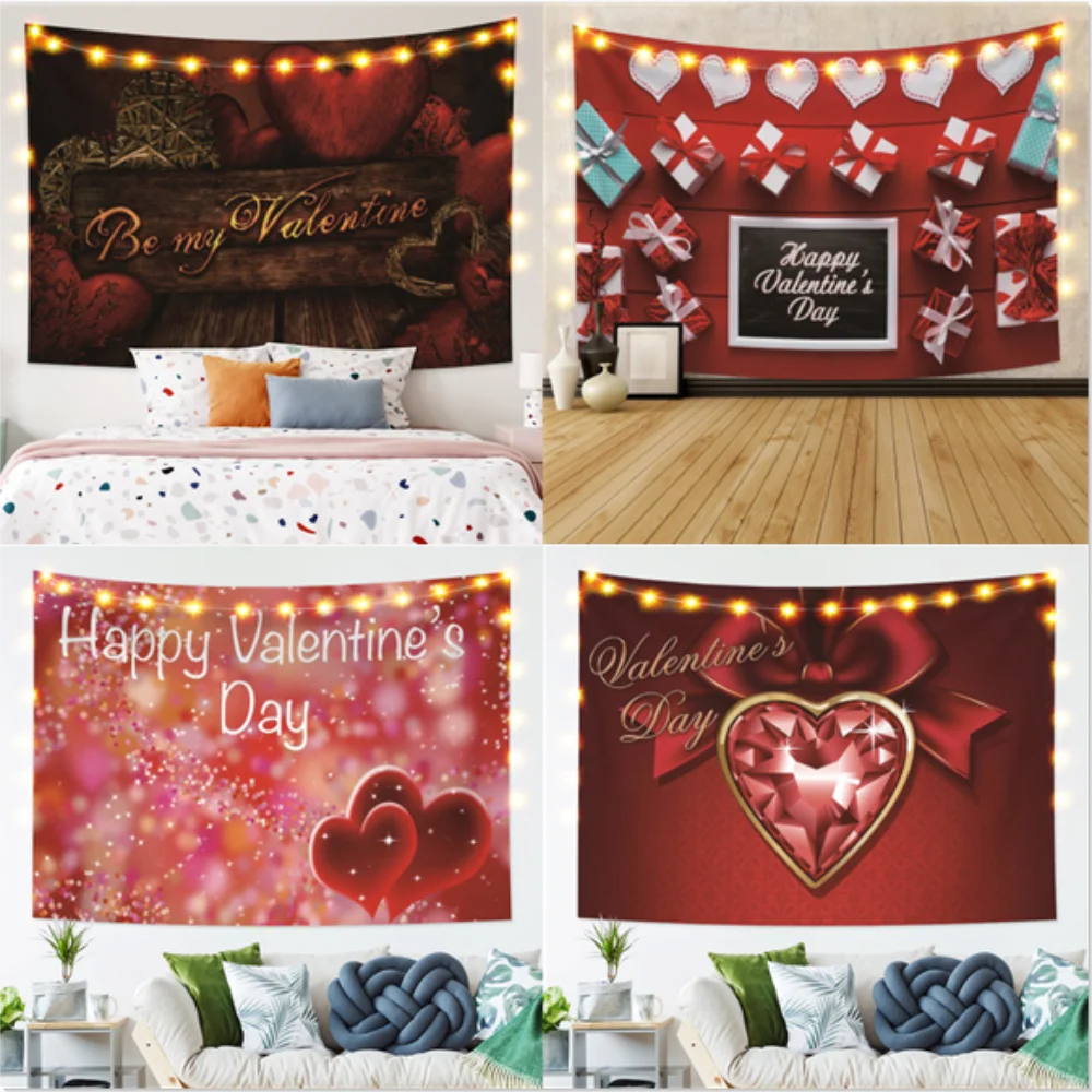 

Laeacco Happy Valentine's Day Wall Cover Big Tapestries Romantic Rose Gift Pattern Tapestries Home Party Wall Decor Polyester