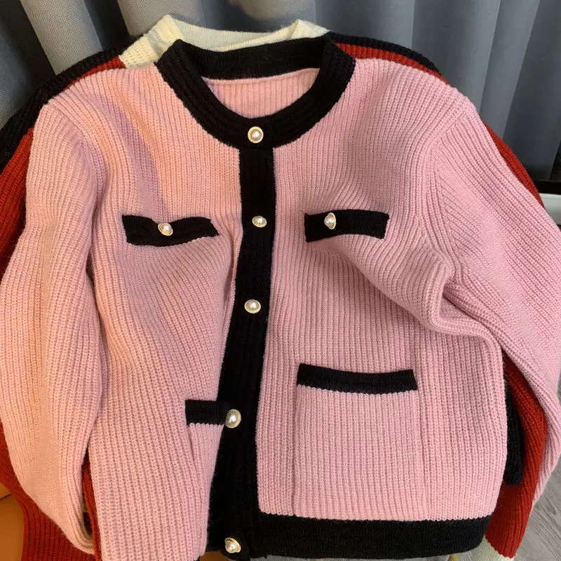 

Women Knitted Sweater Cardigans Female V Neck Patchwork Cardigans Sweaters Warm Knitwear Ladies Fashion Mujer Long Jacket G40