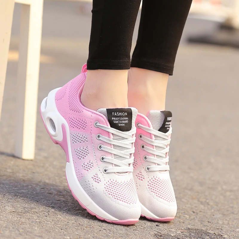 Womens Air Cushion Athletic Walking Sneakers Breathable Gym Jogging Tennis Shoes Fashion Sport Lace Up Platform Shoes