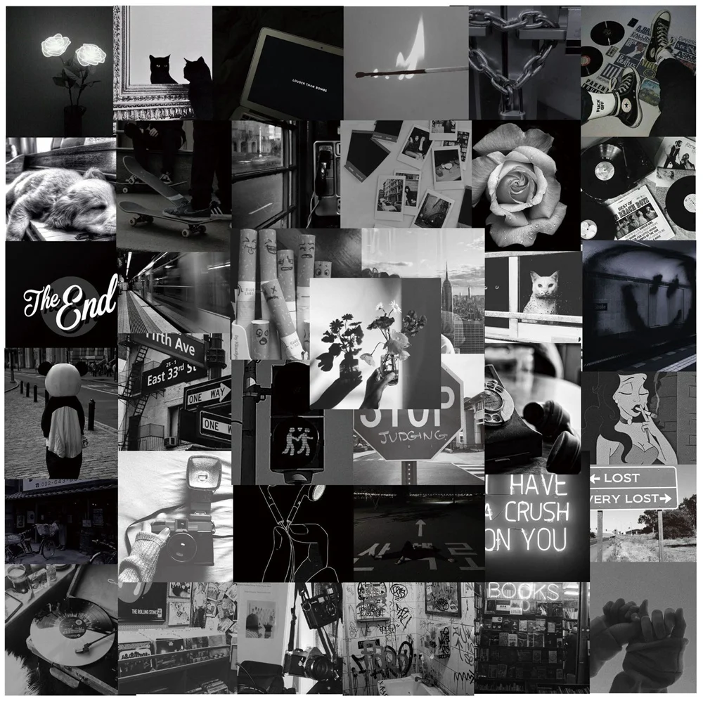 

10/30/50PCS Black And White Personalized Landscape Graffiti Waterproof Sticker PVC Refrigerator Water Cup Guitar HelmetWholesale