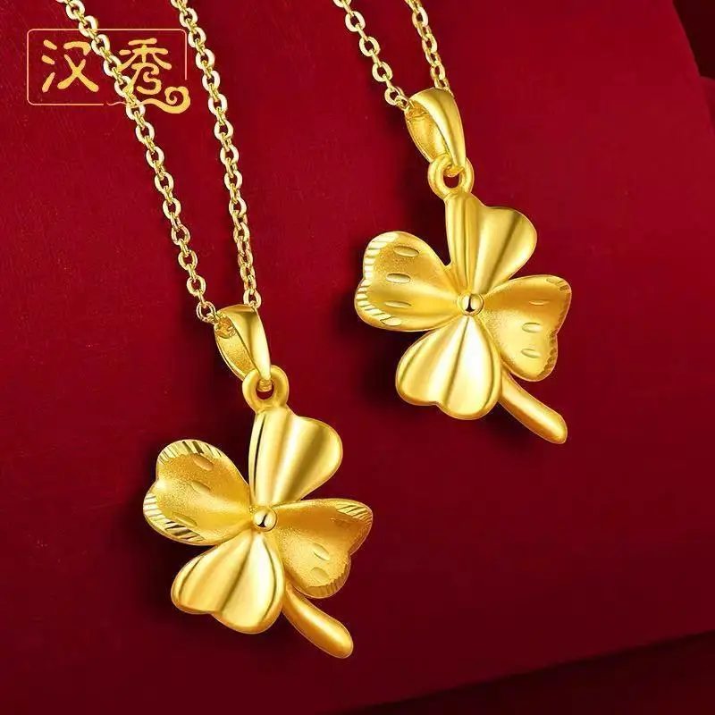 

Imitation 100% 999 Real Gold 18K Four-Leaf Clover Pendant Women's Necklace Popular Fashion Flower Necklace box Chain Lover Gifts