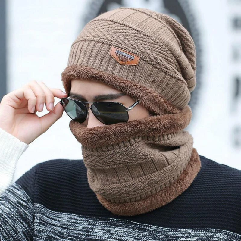 

Coral Fleece Scarf Winter Hat Soft Men's Beanie шапка мужская Warm Hat gorras hombre Knitted Double Layer Cap touca masculina