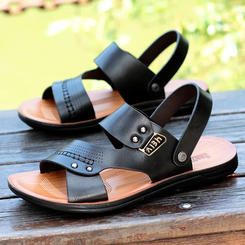 Summer Men Slippers Outdoor Street Beach Sandals Comfortable Leather Casual Slides Flip Flops Hiking Sandals Men Zapatos