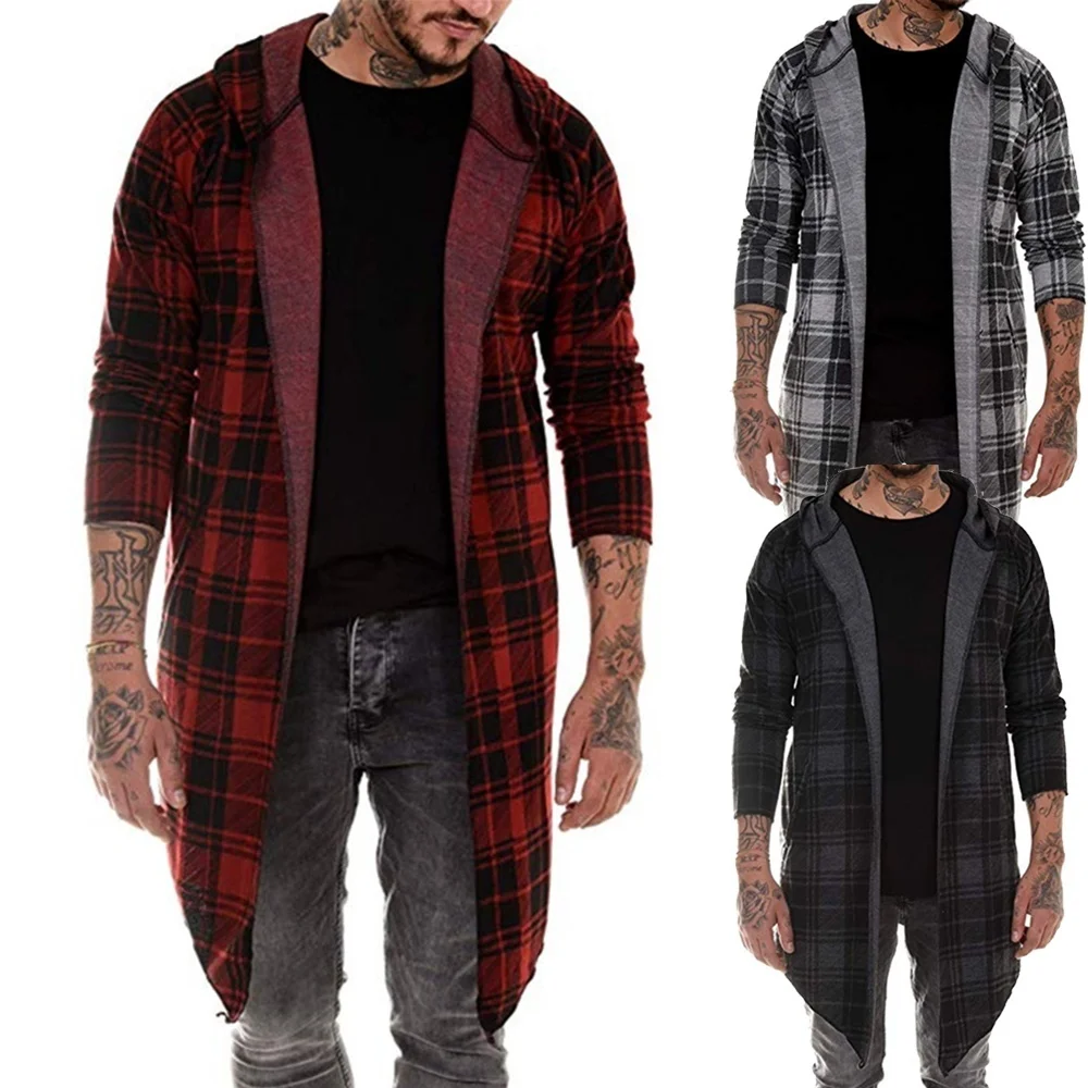

Loose cardigan knitted jacket men's spring and autumn long plaid jacket