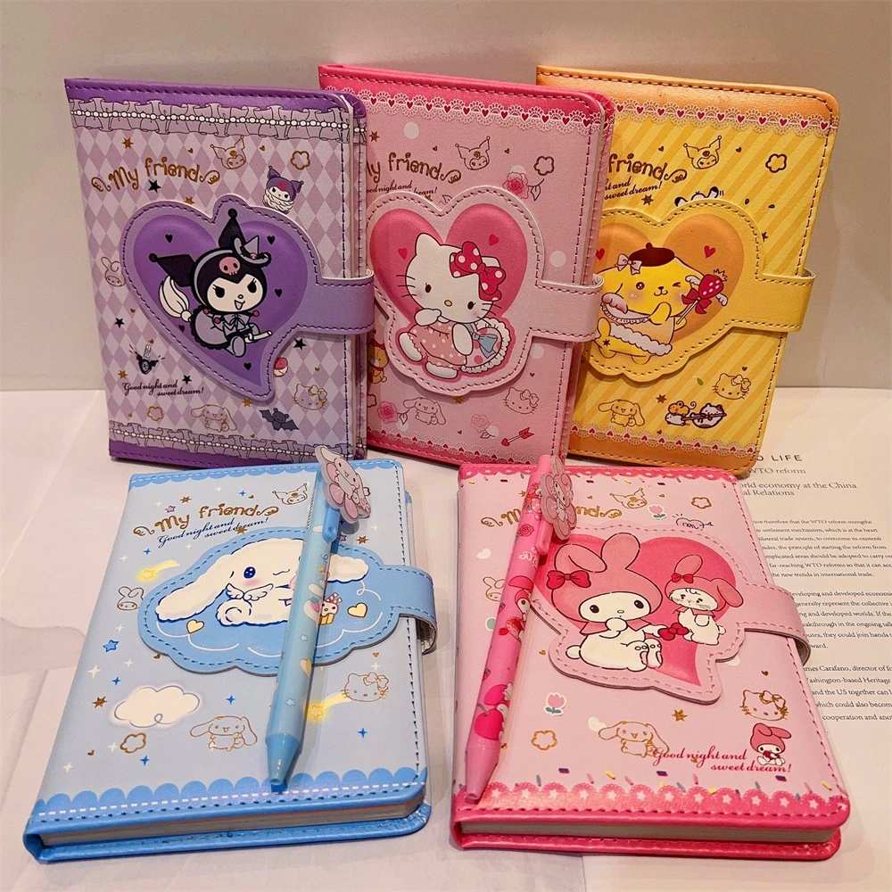 

Kawaii Sanrio Hello Kitty Kuromi My Melody Cinnamoroll PompomPurin Anime Student PU Magnetic Buckle Notebook Stationery Gift Box