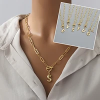 gold color trendy hip hop alloy a z letter pendant cable chain necklace gift party for women man