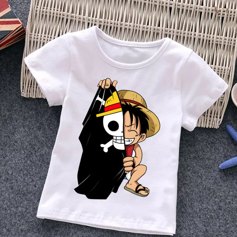 Unisex Kids Funny Anime Luffy Childhood T Shirt Summer Baby Boys/Girls Short Sleeve Childrens Clothes,Drop Ship