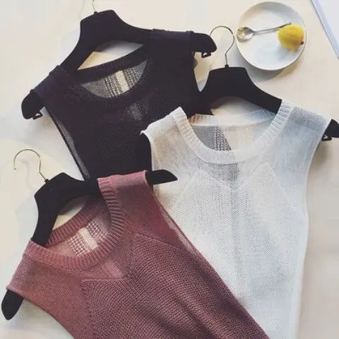 Корейская версия вязаный жилет из вискозы Женский Топ без рукавов свитер с