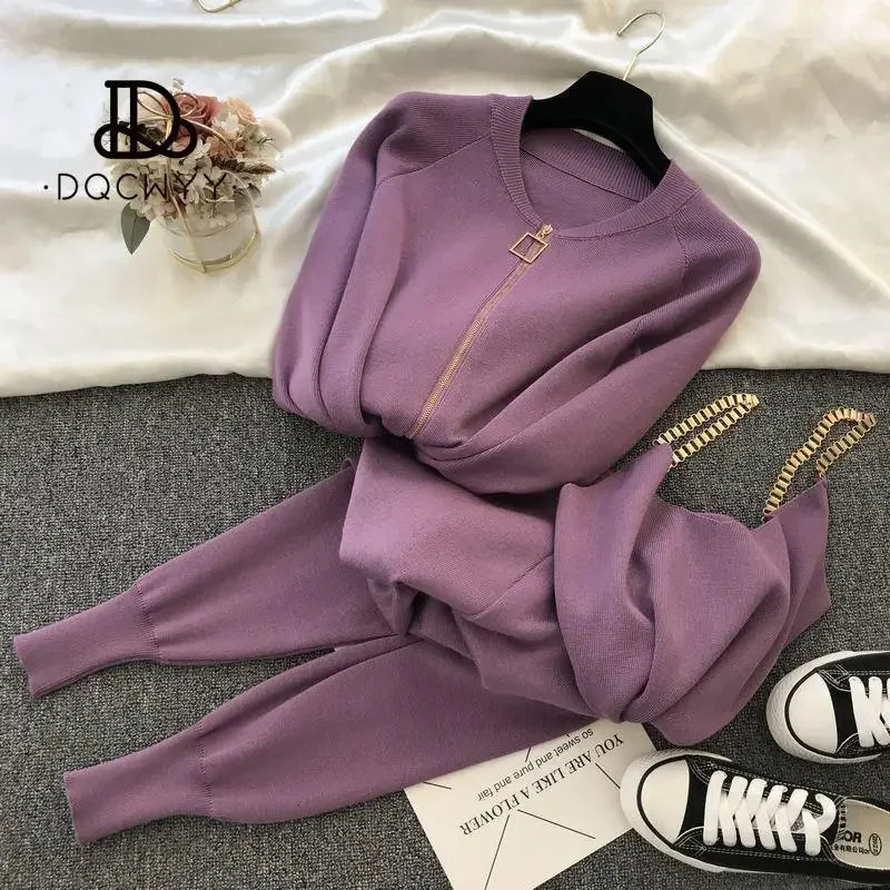 Новые комплекты в тон брюк 2024 осенний сладкий продукт жилет на молнии вязаная