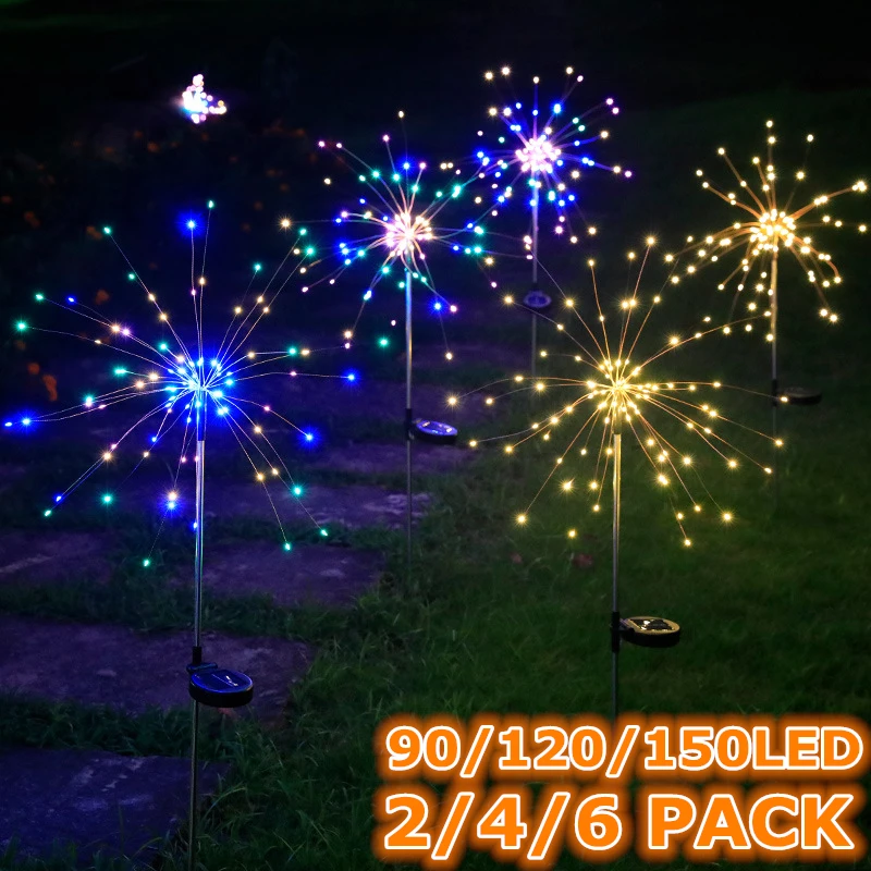 

Solar Led Light Outdoor 2-6PC Waterproof 90/120/150 LEDs Lawn Lamps Solar Firework Lights Garden Decor New Year Christmas Decor