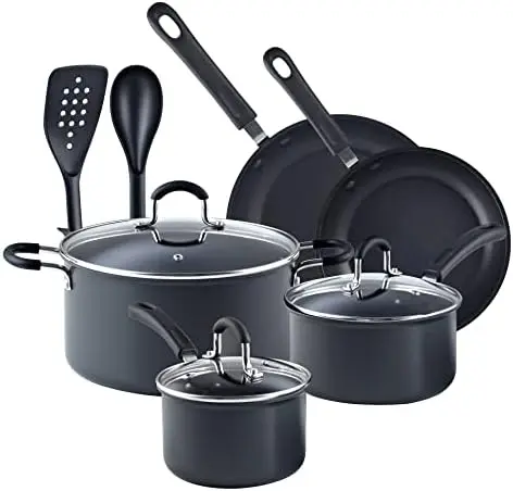 

and Pans Set Nonstick Professional Hard Anodized Cookware Sets 12-Piece, Dishwasher Safe with Stay-Cool Handles, Black