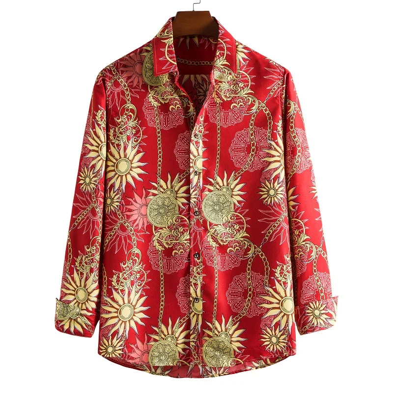 

2022 new products, long sleeves, spring and autumn, pattern, leopard print, luxury, buttons, leisure, printing, men's shirts