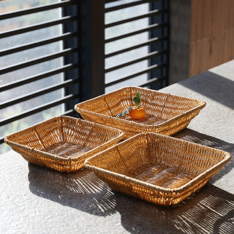 

Simplicity Japanese rattan imitation woven basket bread dessert plate fruit plate living room tea table fruit candy snack tray