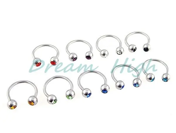 

HENGKE Jewelry Horseshoe Gem Circular Barbells 16G CBR Jewelry curved bars Fancy Body Piercing 100pcs/lot Promotion Gift