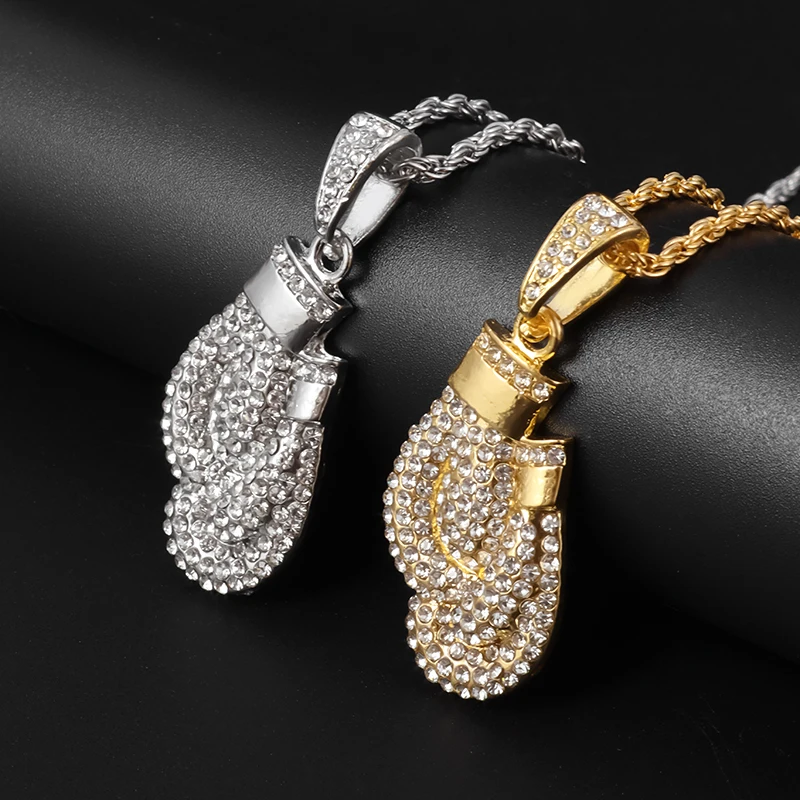 

Hip Hop Creative Zircon Boxing Gloves Pendant Necklace Men Women Rock Rap Punk Party Jewelry Gifts
