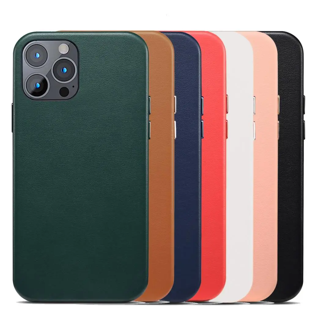 

Luxury Leather Phone Case For Iphone 13 12 11 xs max Mini Genuine Leather Case Cover for iphone XS XR X Metallic Button