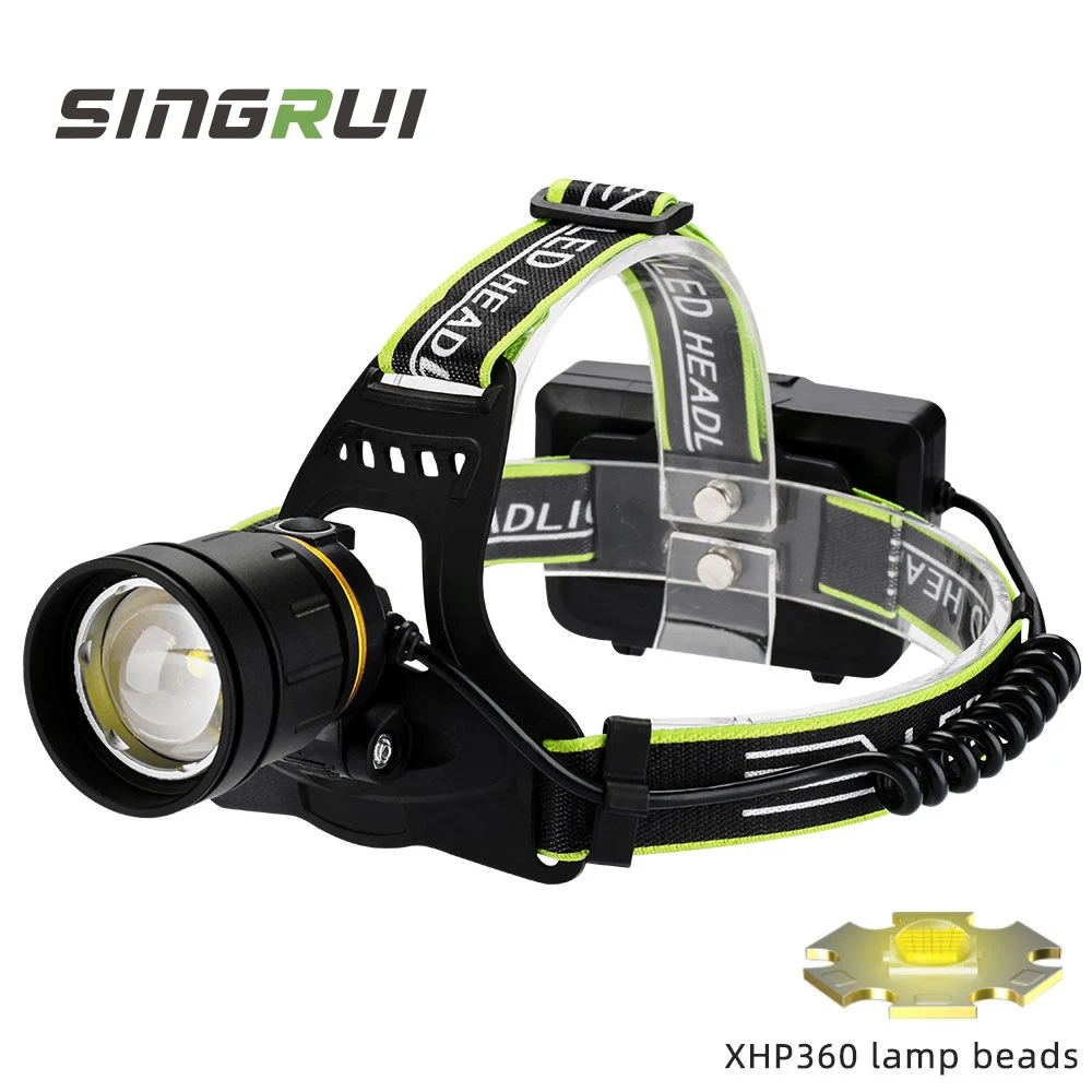 

SINGRUI High Power XHP360 Headlamp LED Flashlights 36-core Wick Telescopic Zoom Fishing Light Lamp For Camping
