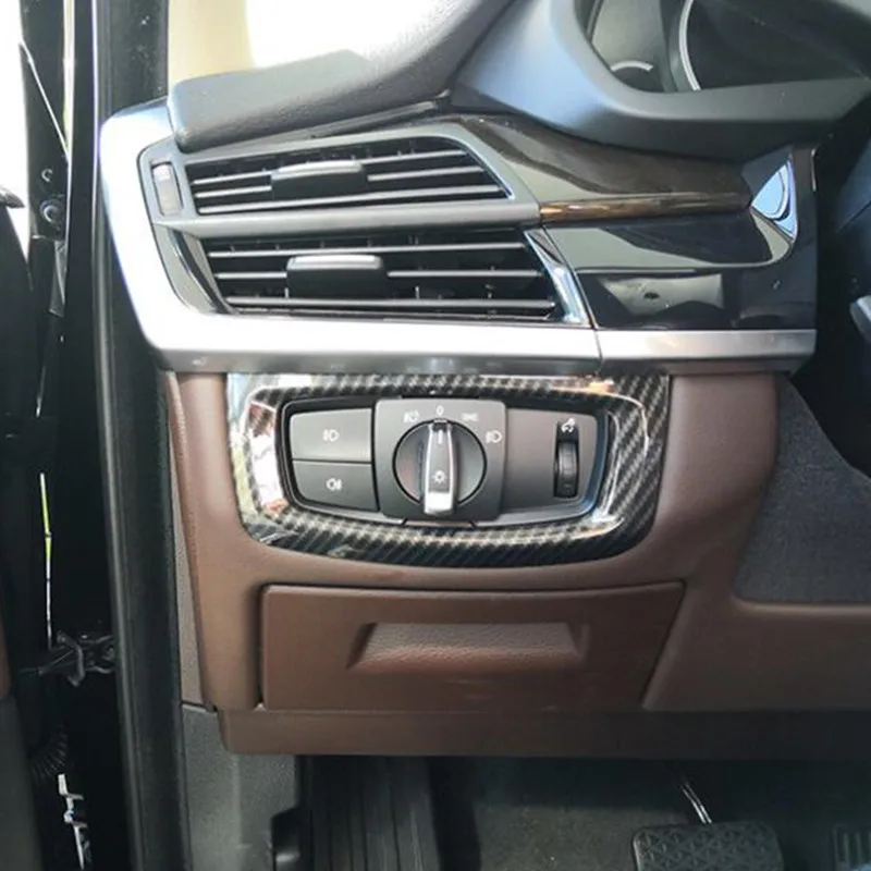 

Car Head Lamp Switch Buttons Frame Decoration Cover Carbon Fiber Color Sticker For BMW X5 F15 X6 F16 14-18 Interior Accessories
