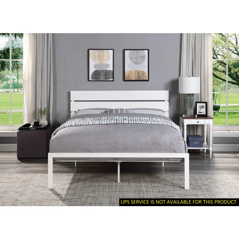 

[Flash Deal] Modern Queen Size Bed 1 Piece Set Casual Style White Metal Bed Bedroom Furniture Simple Assembly [US Stock]