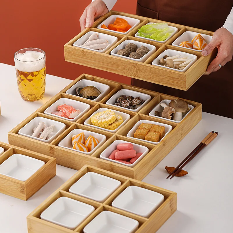 

Japanese Style Ceramic Square Storage Plate Jiugongge Sushi Hot Pot Dish Dish Cold Dish Stove Dim Sum Tea Dish Platter