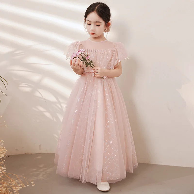 

Long Evening Party Dress Elegant Wedding Dresses 2023 Ball Gown Girls Clothes for Feast Robe Children Eid Formal Baby Kids Girl