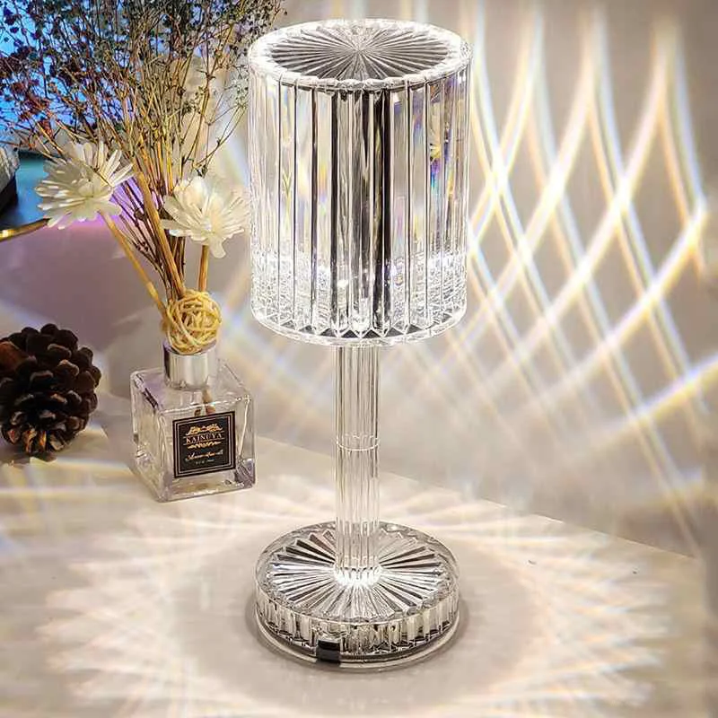

Luxury Crystal Table Lamp Ambient Projection Lamps Bar Decor Bedroom Night Light Valentine's Day Gift Dimmable Touch Sensor Led
