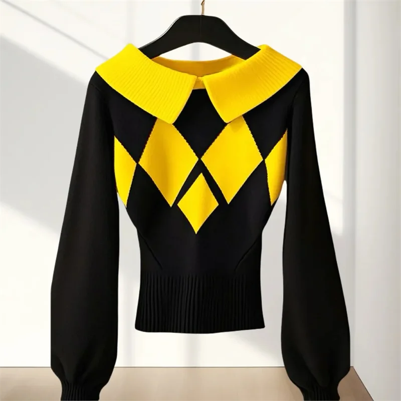 Новинка весна-осень и зима 2025 уникальный очень красивый ромбовидный свитер с
