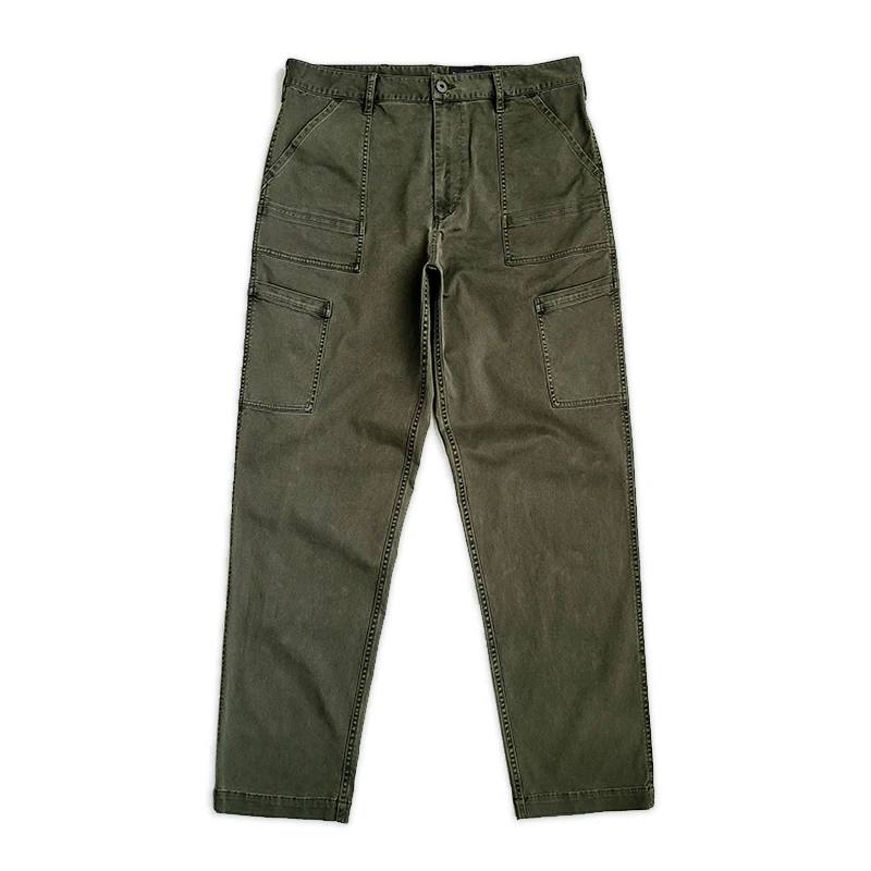 Men's Cargo Pants Straight Mid-Waist Multi-pockets Military Style Trousers