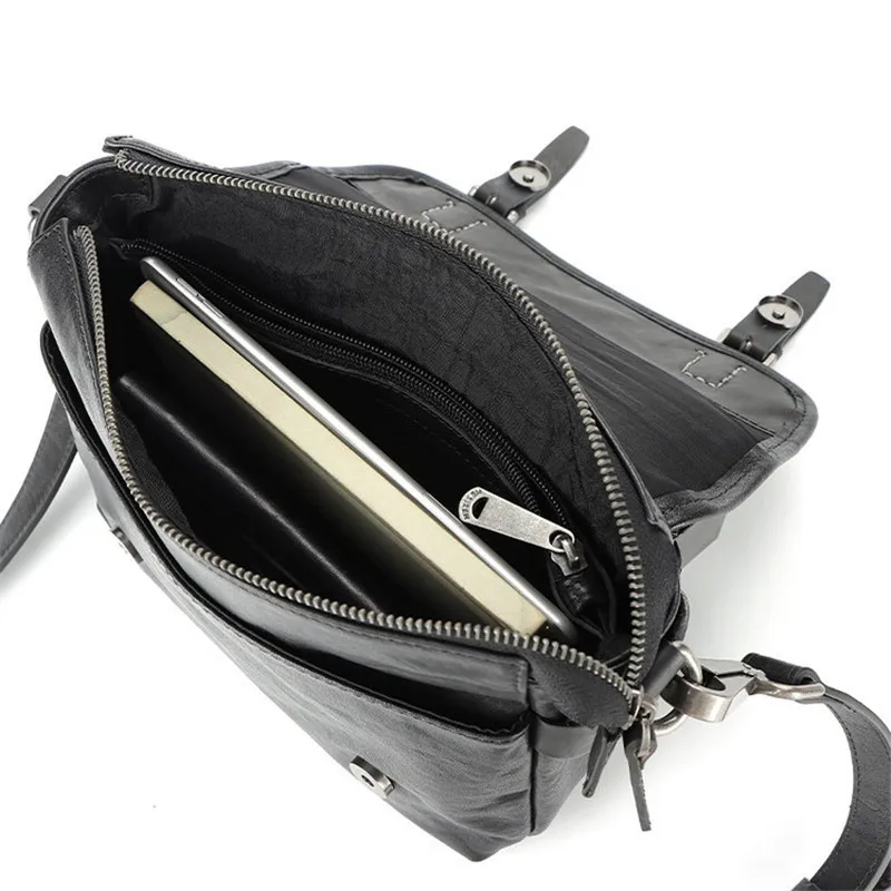Casual design organizer luxury organizer genuine leather men balck messenger bag outdoor daily natural real cowhide shoulder bag