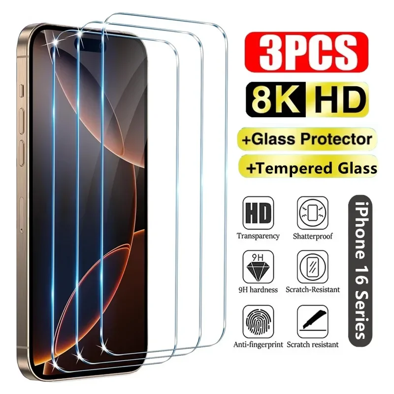 3 шт. закаленное стекло для iPhone 16 15 14 13 12 11 Pro Max Защитная пленка экрана IPhone 7 8 Plus SE XS XR