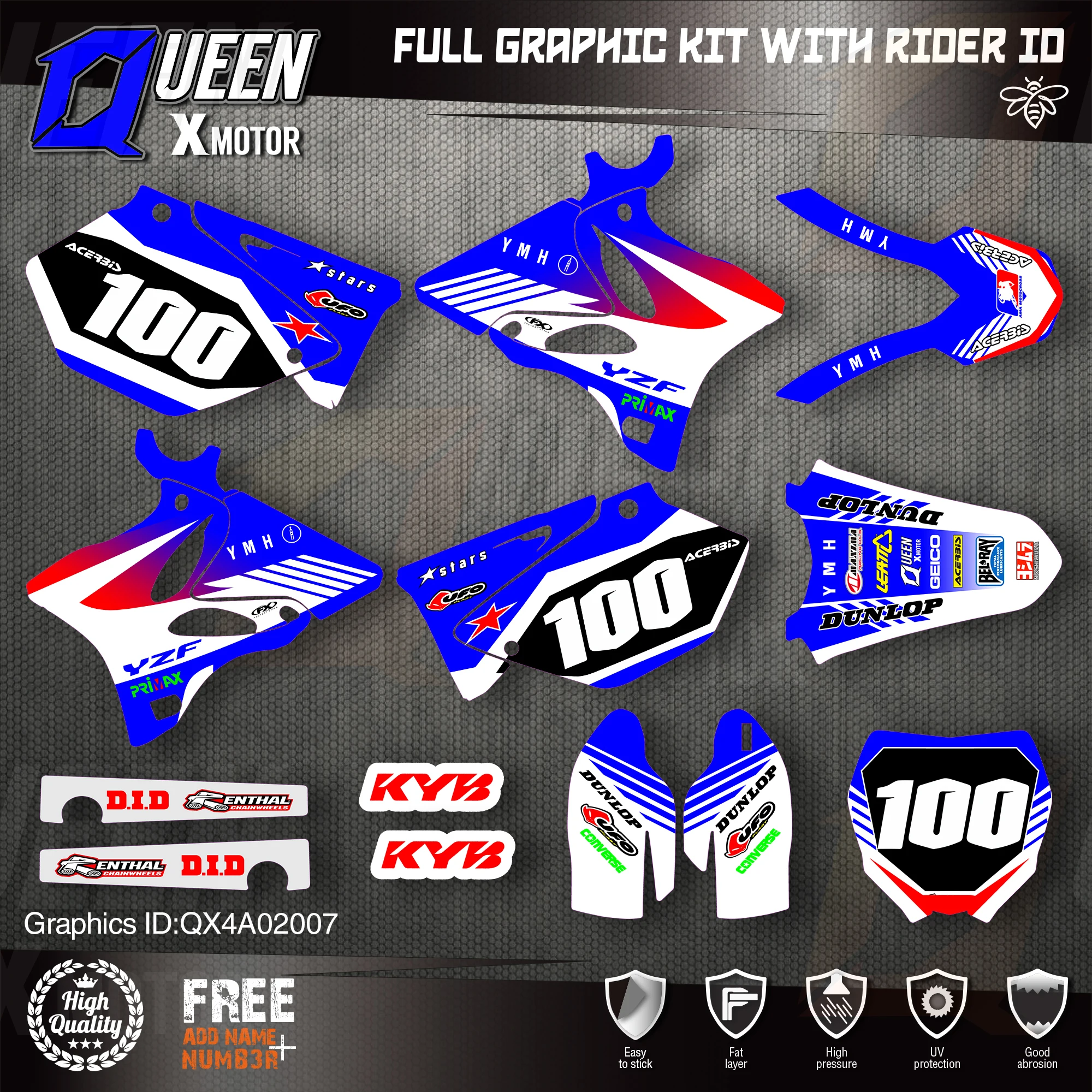 

Квин х Мотор пользовательская команда графика фоны наклейки 3 М наклейки Набор для YAMAHA 2002-2014 YZ125 YZ250 007