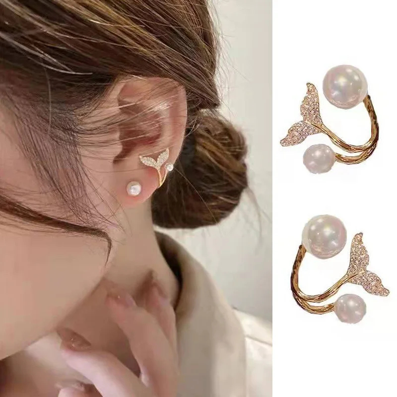 

Flower Earrings Party Gift Stud Earrings Two-wear Earrings Fish Tail Earrings Elegant Imitation Pearl Korean Women Jewelry