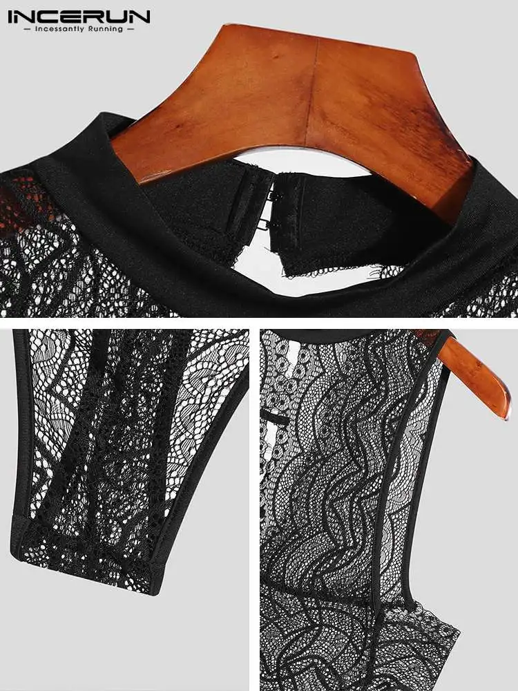 Comfortable Homewear Men's Fishnet Sleeveless Jumpsuit Sexy Leisure INCERUN 2023 Male All-match Simple Underwear Bodysuit S-5XL