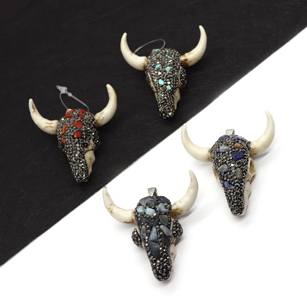 

Resin Bull Head Inlaid Rhinestone Pendant 47x47mm Natural Stone Charm Making DIY Necklace Earrings Fashion Jewelry Accessories