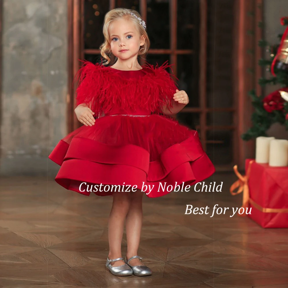 

Half Sleeve Tutu Scoop A Line Flower Girl Dresses 2023 Summer Knee Length Christmas Gown Zipper Back Vestido De Noche for Kids
