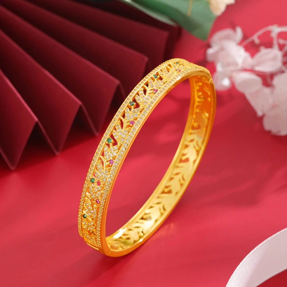 

Women Bracelet Bangle New Hollowed Carved Multi-color Zircon Exquisite Luxurious versatile Wedding Jewelry