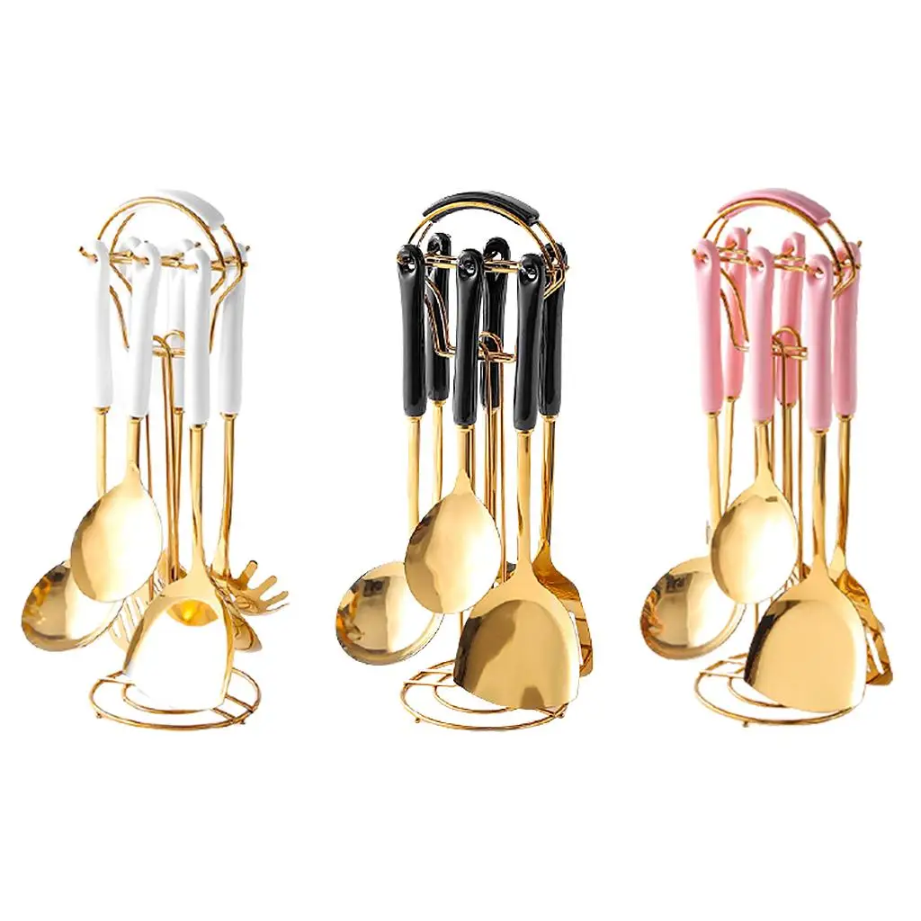 

Utensils Set w/ Rotating Rack Kitchen Cooking Gadgets Large Spoon Cookware
