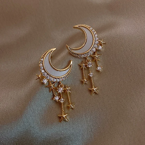 

2022 New Trendy Crystal Cute Heart Dangle Earrings For Women Fashion Moon Star Round Water Earring Girl Personality Jewelry