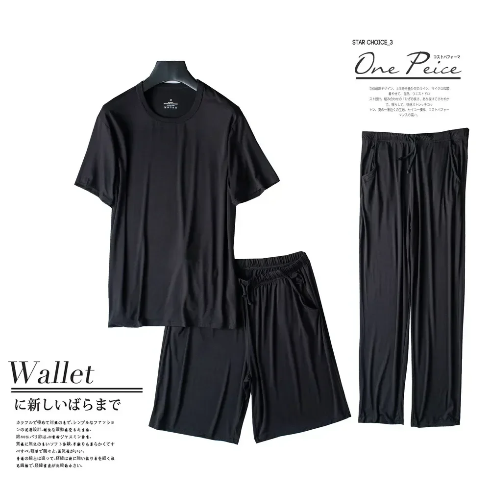 

Pajamas Modal Set 3 Men Summer Suit Shirt+shorts+trousers Short Sleepwear Home Size Sleeve Male Spring Plus Piece