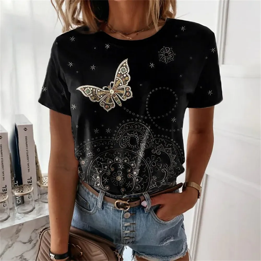 

Блузка женская с коротким рукавом, с принтом бабочки