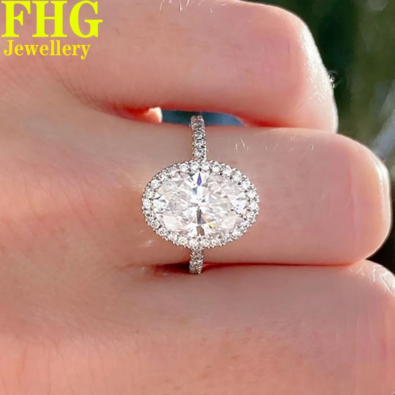 

Oval shape 3Carat 9K White Gold Women Wedding Party Engagement Ring DVVS1 Moissanite Diamond Ring Classic Trendy