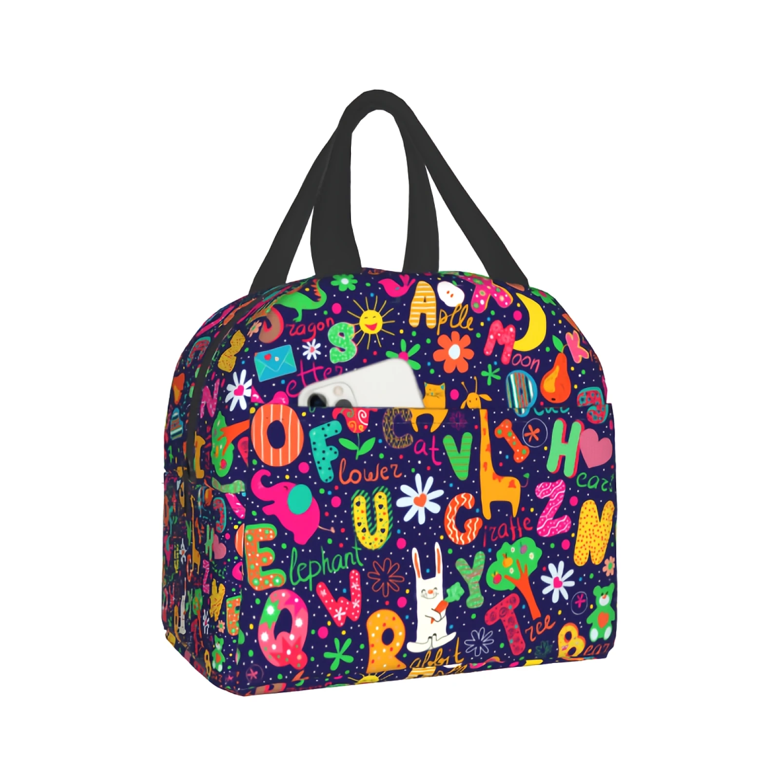 

Красочная Сумка для обедов в виде зоопарка, сумка-холодильник с животными и алфавитом, мультяшная Термосумка для ранней школы, работы, путеш...